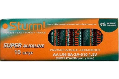 BA-2A-010 батарейка алкалиновая SUPER POWER размер АА, 1.5V, 10 шт Sturm!