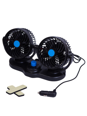 Вентилятор автомобильный TREK Т-603Е 12V, 9 Вт (на скотче) двойной с совмещенной регулировкой, от прикуривателя