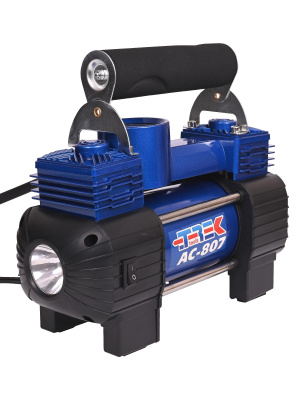 Компрессор автомобильный TREK 807 двухцилиндровый, 90 л/мин ("крокодилы")