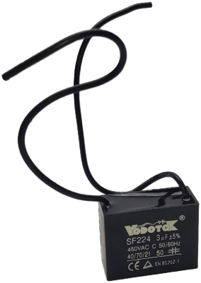 Конденсатор 3мF Vodotok модель SF224 40*18*30 квадратный с проводом