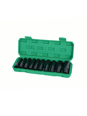 Набор головок УДАРНЫХ 11 шт (10 - 24 мм + адаптер эл.ключа) 1/2" TREK TR33011, зеленый кейс