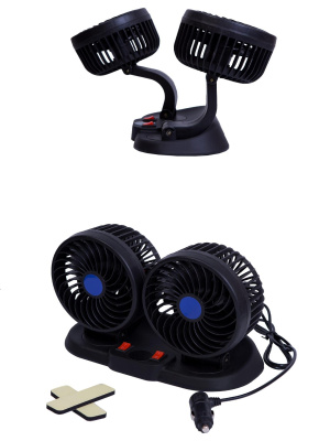 Вентилятор автомобильный TREK Т-204 12V, 5 Вт (на скотче) двойной c совмещ.выкл