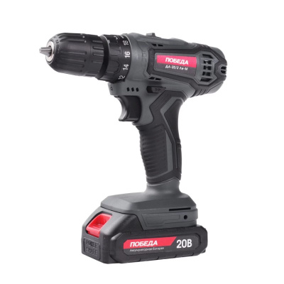 Аккумуляторная дрель-шуруповерт ПОБЕДА ДА-20/2 Ли, 20В, 2,0Ач, 2 АКБ, 38Нм, кейс