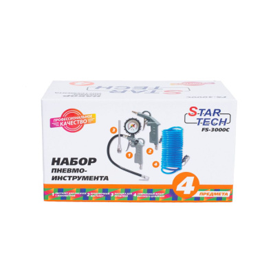 Набор ПНЕВМО инстр-та StarTech 4 предм. (продув, подкач, шланг.насадка для продувки.) Набор ПНЕВМО инстр-та StarTech 4 предм. (продув, подкач, шланг.насадка для продувки.)