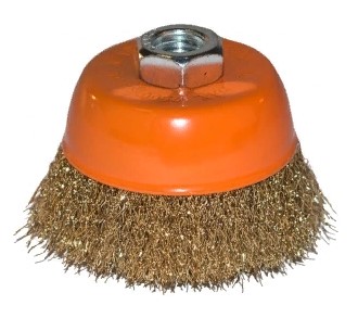 Корщетка-насадка для УШМ Sturm! тип "чашка" М14, D75мм, латунир. волнистая пров.